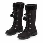 Bottes noires à laçage croisé et col fourré pour femme