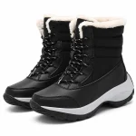 Bottes femme noires à lacets avec col fourré blanc élégantes