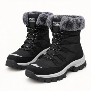 Bottes femmes noires à lacets avec revers gris élégantes et confortables