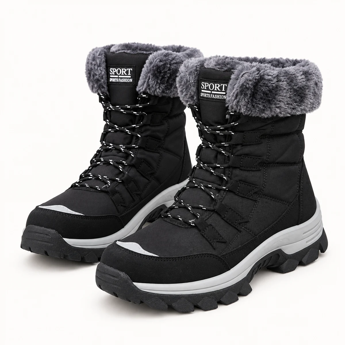Bottes femmes noires à lacets avec revers gris élégantes et confortables