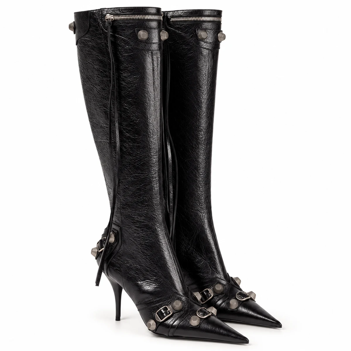 Bottes noires pour femme avec ornements et talon aiguille élégantes