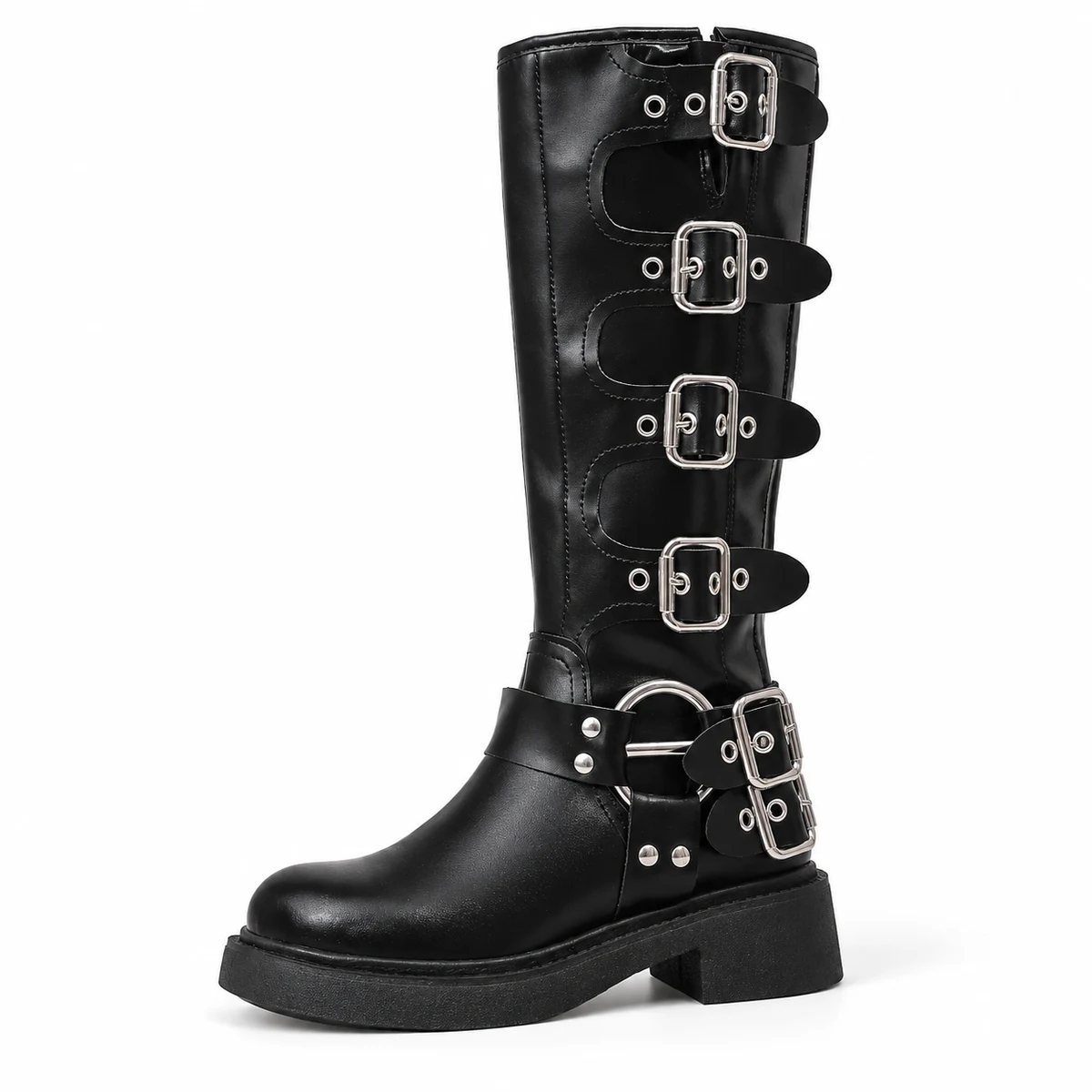 Bottes à lacets noires pour femme avec détails de boucles