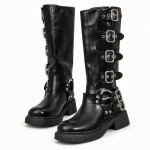Bottes femme noires avec quatre boucles et lacets élégantes