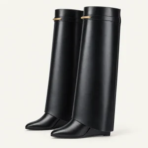 Bottes femme noires à revers long et talon compensé