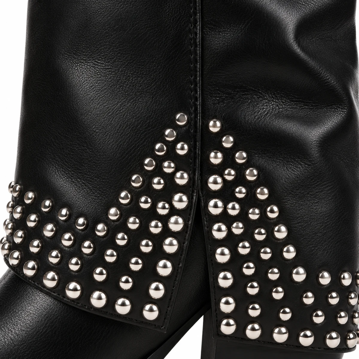 Bottes femme noires à rivets et talon carré – Image 4