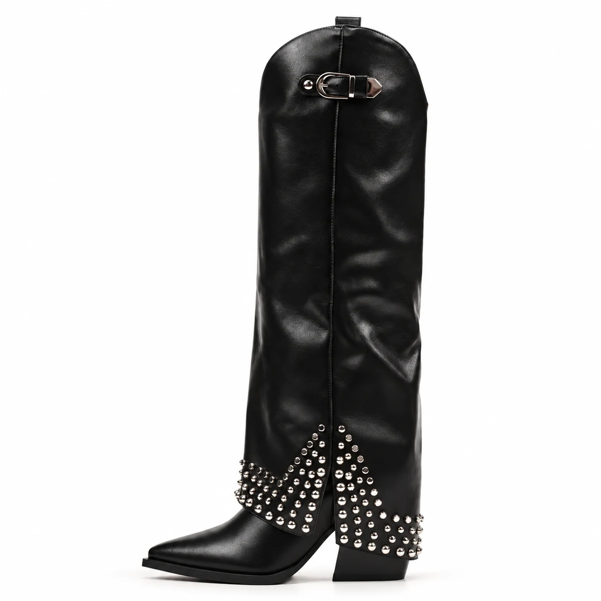 Bottes femme noires à rivets et talon carré – Image 3