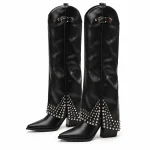 Bottes femme noires à rivets et talon carré