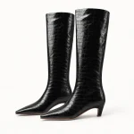 Bottes femme noires effet croco avec talon bas effilé élégantes