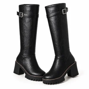 Bottes femme noires effet croco à talon carré