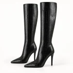 Bottes femmes noires effet croco avec talon fin élégantes