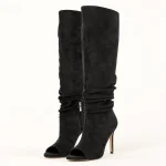 Bottes noires en suédine à bout ouvert pour femme