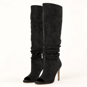 Bottes noires en suédine à bout ouvert pour femme