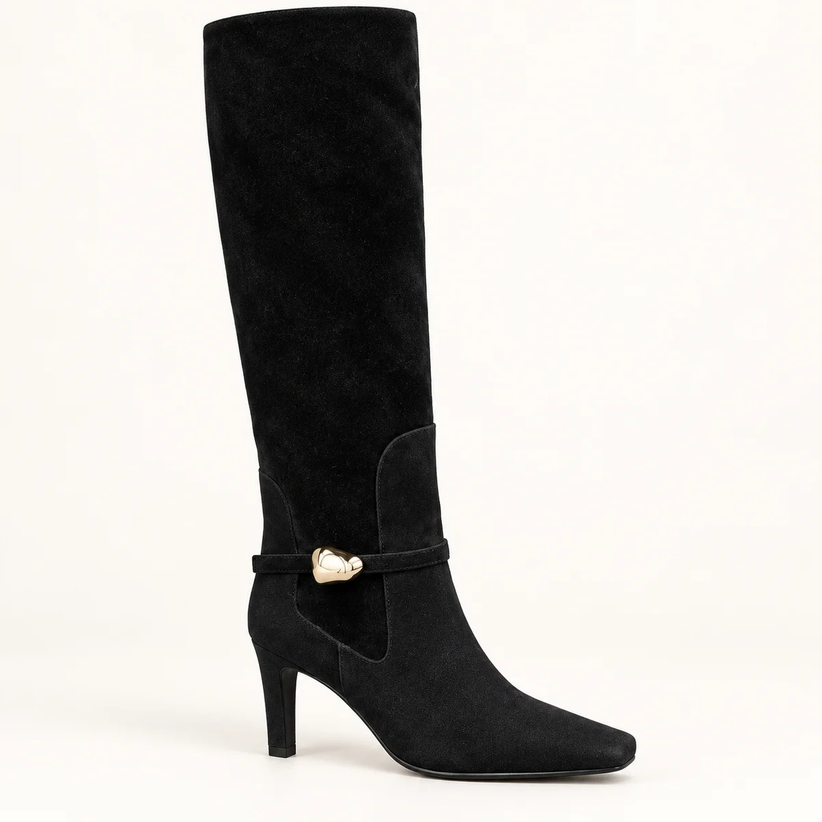 Bottes noires en suédine pour femme avec design à bride et talon fin