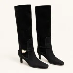 Bottes femme noires en suédine avec bride élégante et talon fin