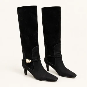 Bottes femme noires en suédine avec bride élégante et talon fin