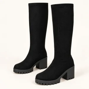 Bottes femme noires en suédine avec semelle crantée élégantes