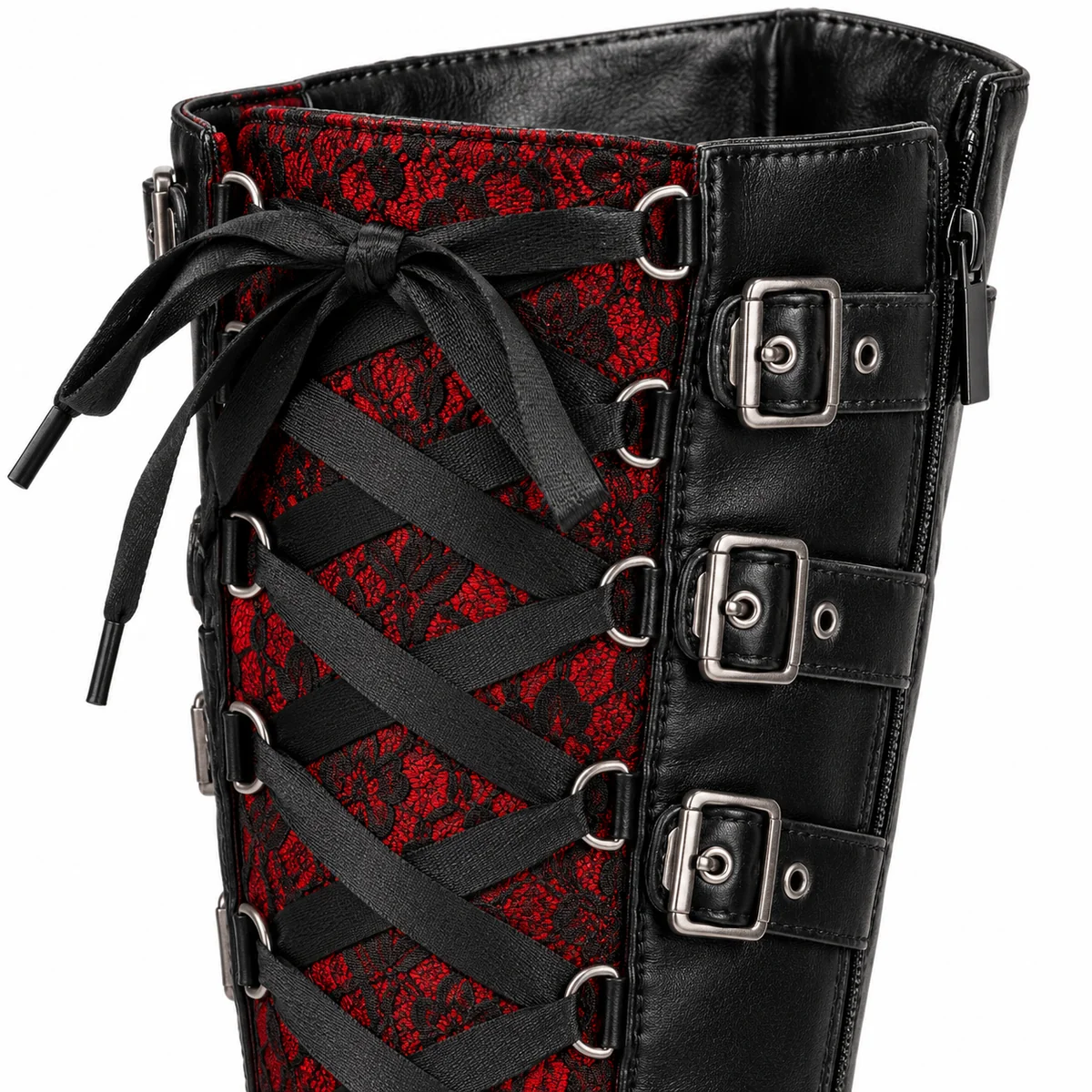 Bottes gothiques à lacets pour femme avec design original noir et rouge
