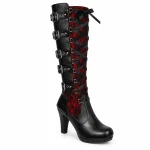 Bottes femme noires et rouges à lacets gothiques, style féminin et tendance