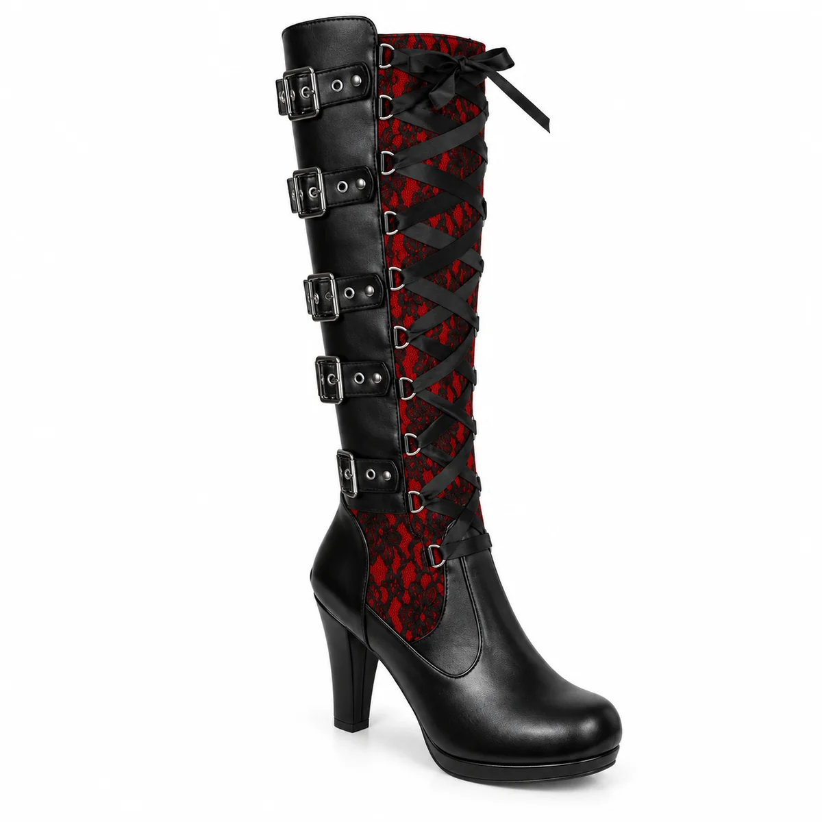 Bottes femme noires et rouges à lacets gothiques, style féminin et tendance