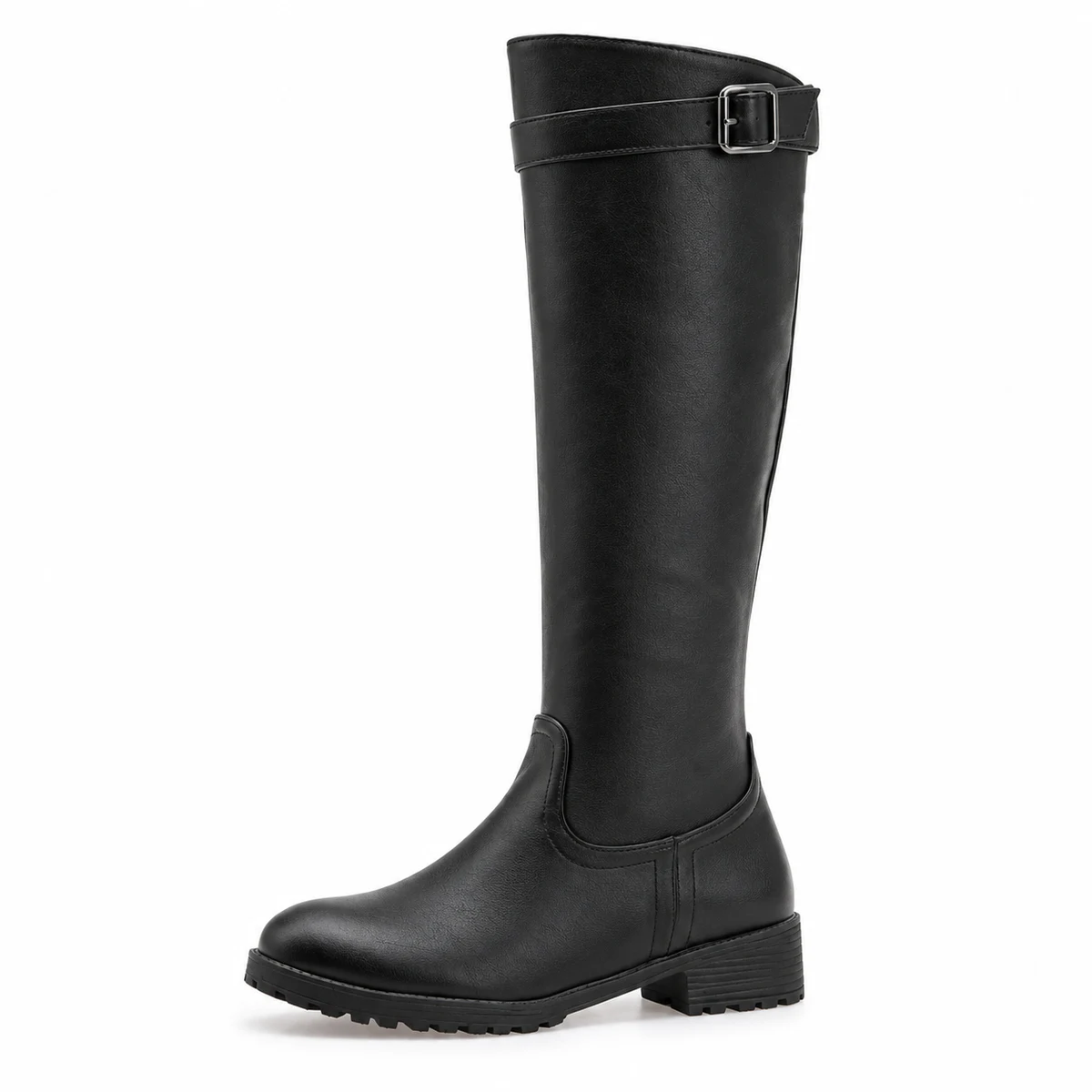 Bottes élégantes noires fourrées à boucle pour femme avec talon bas