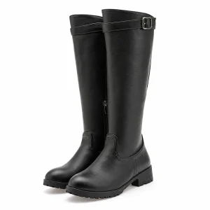 Bottes femme noires fourrées avec boucle et talon bas pour hiver