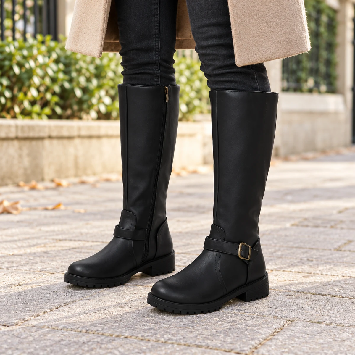 Image de chaussures noires féminines à boucle et semelle confort