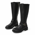 Bottes femme noires fourrées à boucle et talon carré pour hiver