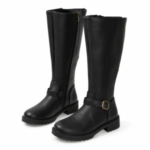 Bottes femme noires fourrées à boucle et talon carré pour hiver