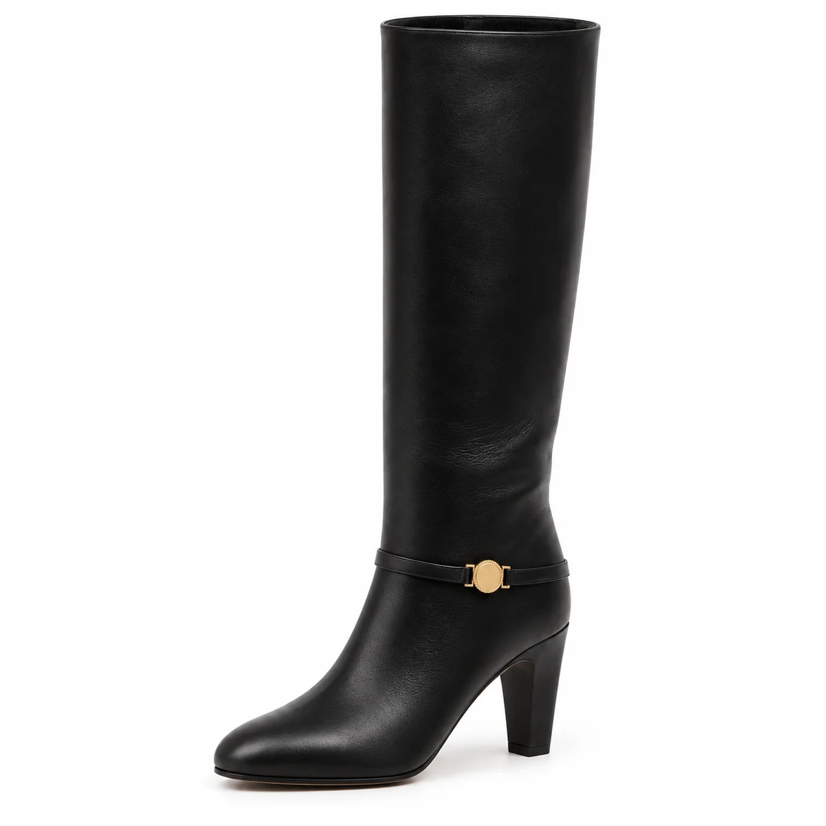 Bottes femme noires fourrées avec boucles métalliques élégantes