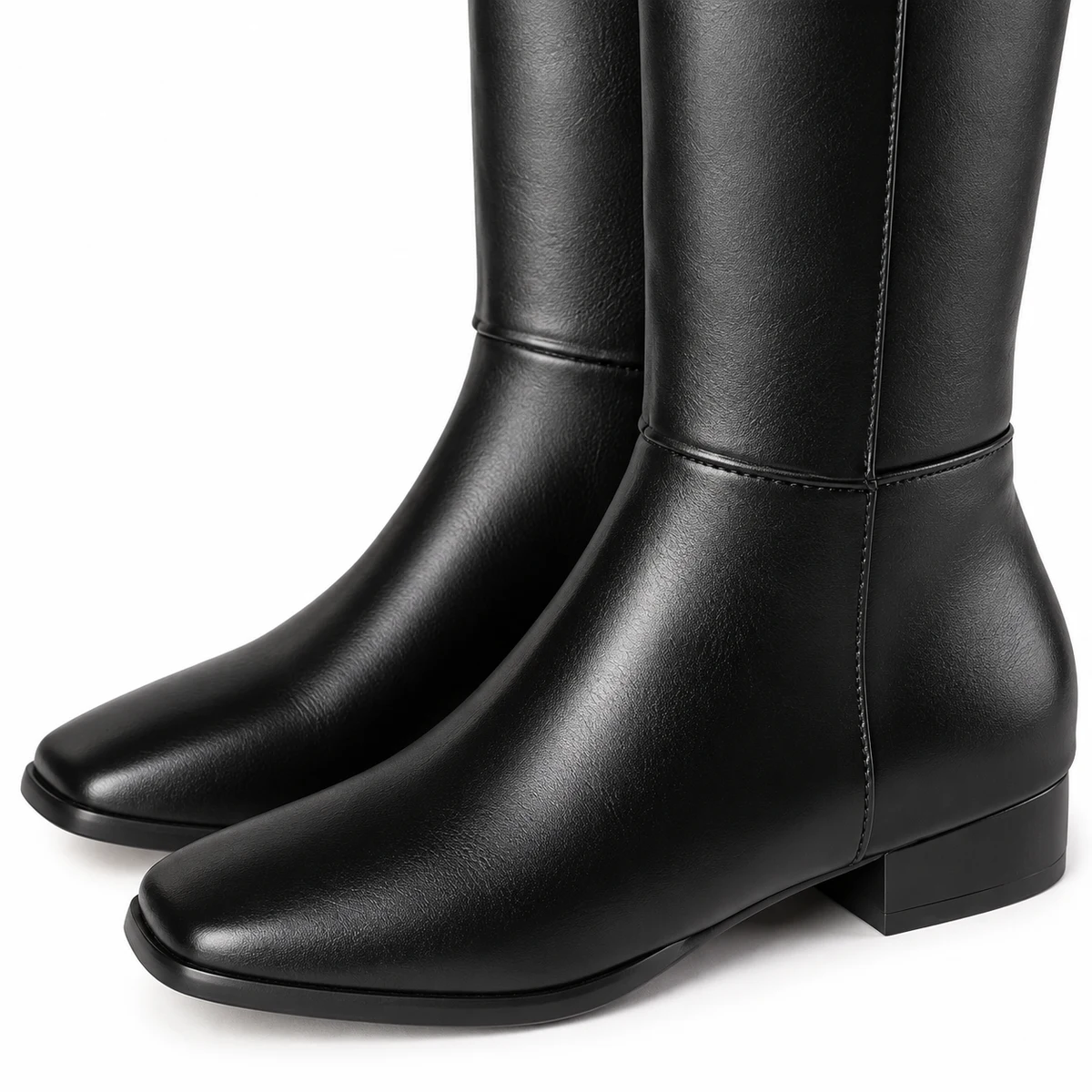 Chaussures femme élégantes noires fourrées à bout carré pour hiver