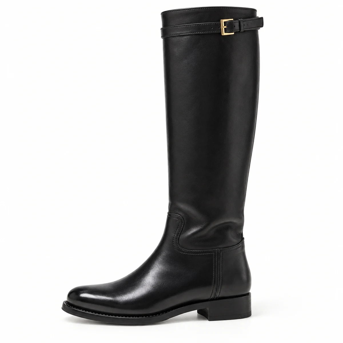 Bottes en cuir noires femme avec détail de bride au col chaud