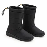 Bottes femme noires fourrées à cordon au col élégantes pour l'hiver
