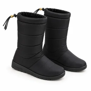 Bottes femme noires fourrées à cordon au col élégantes pour l'hiver