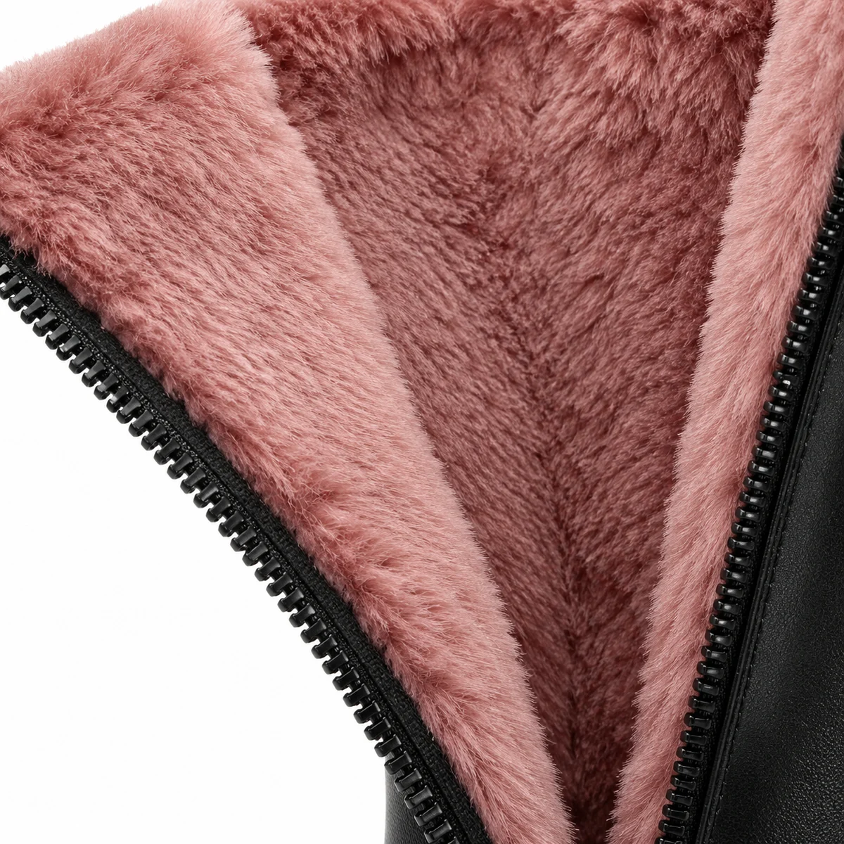 Bottes femme noires fourrées à doublure rose et boucle – Image 4