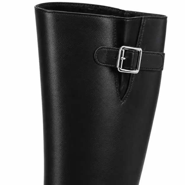 bottes femme noires fourrees a grande boucle detail de la boucle argentee et de la tige noire 44736
