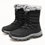 Bottes femme noires fourrées à lacets avec col gris pour hiver