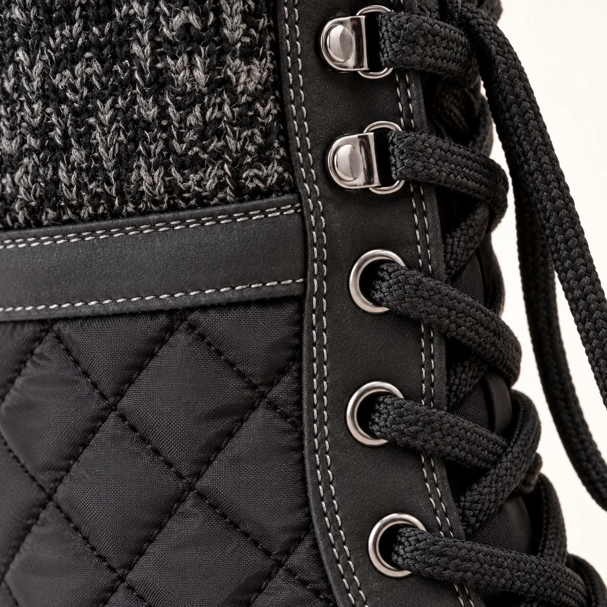Chaussures automne hiver pour femme, bottes noires fourrées avec panneaux matelassés