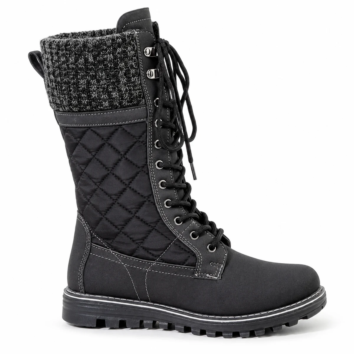 Bottes fourrées noires pour femmes avec détails mats et lacets élégants
