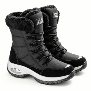bottes femme noires fourrees a lacets et semelle argentee vue principale