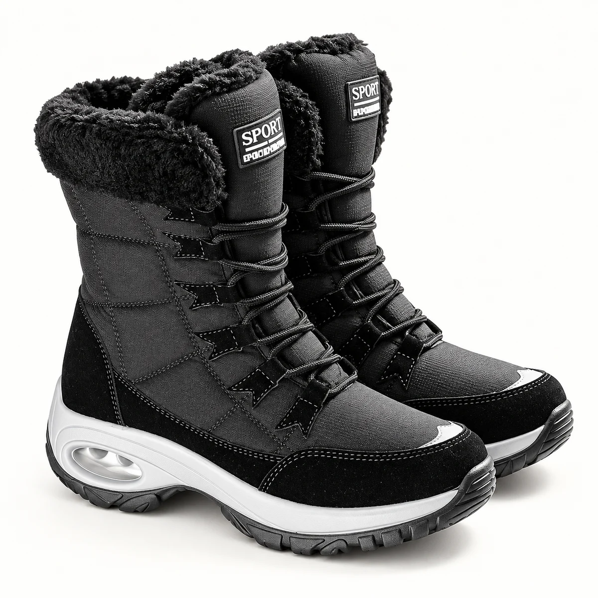 bottes femme noires fourrees a lacets et semelle argentee vue principale