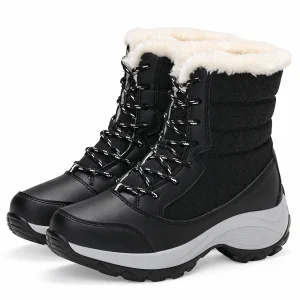 Bottes femme noires fourrées à lacets avec semelle grise élégantes