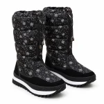 Bottes femme noires fourrées avec motifs flocons et zip pour l'hiver