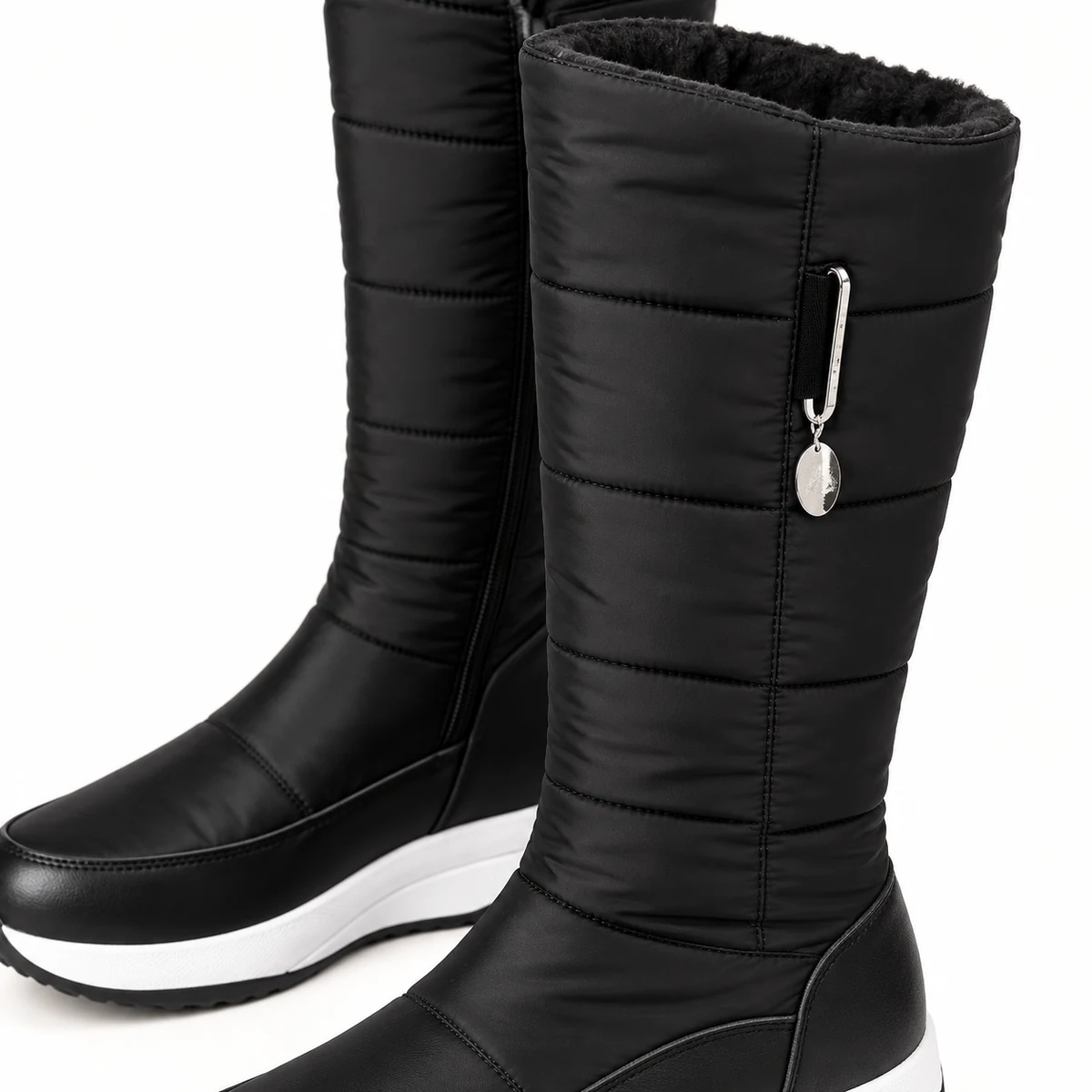 Chaussures femme bottes noires fourrées à panneaux de style comfortable