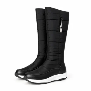 Bottes femme noires fourrées à panneaux matelassés pour hiver