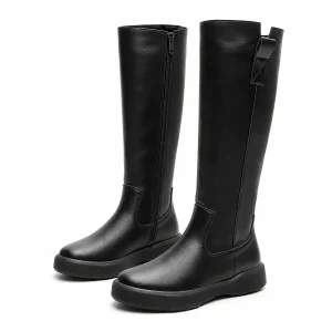 Bottes femme noires fourrées avec semelle épaisse pour l'hiver