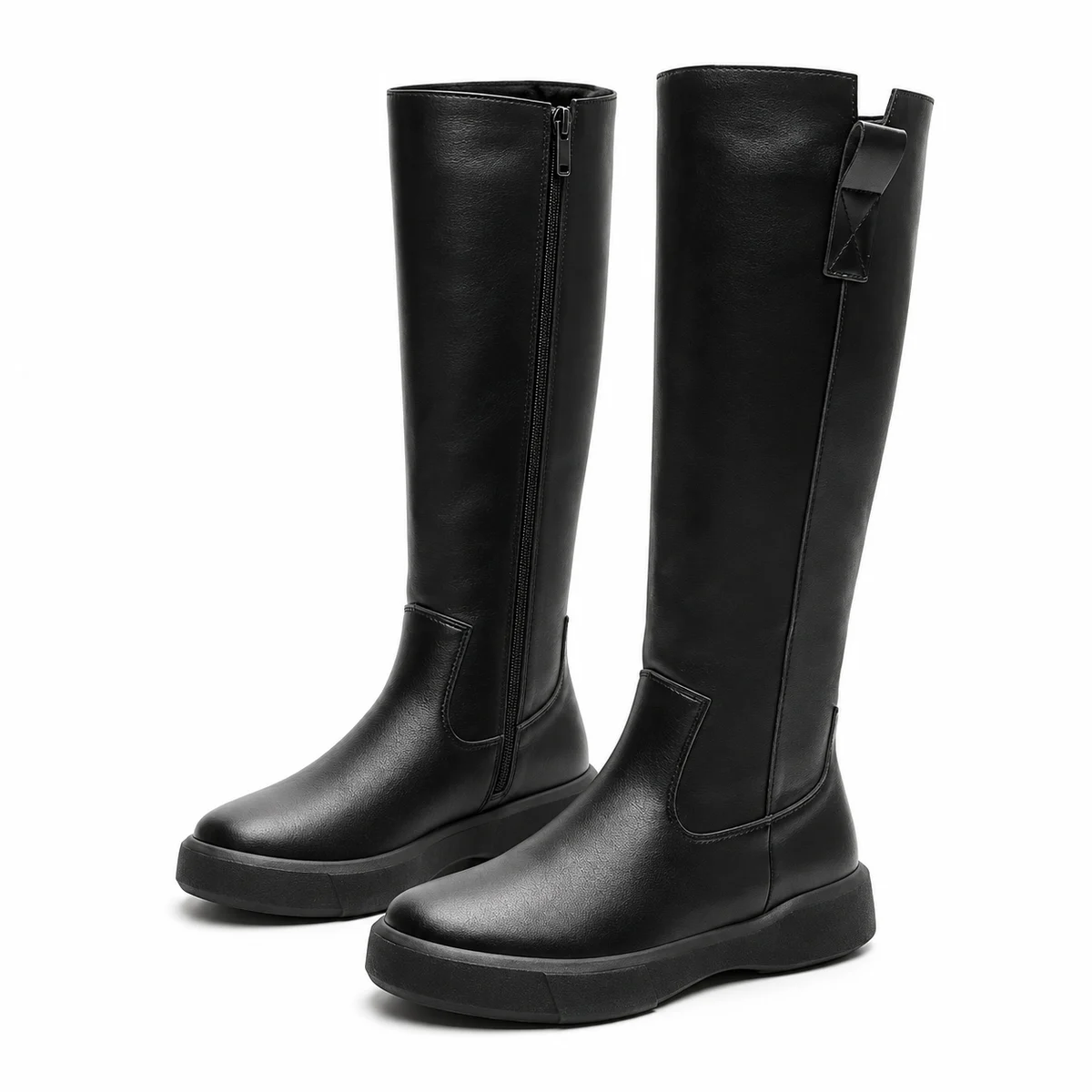 Bottes femme noires fourrées avec semelle épaisse pour l'hiver