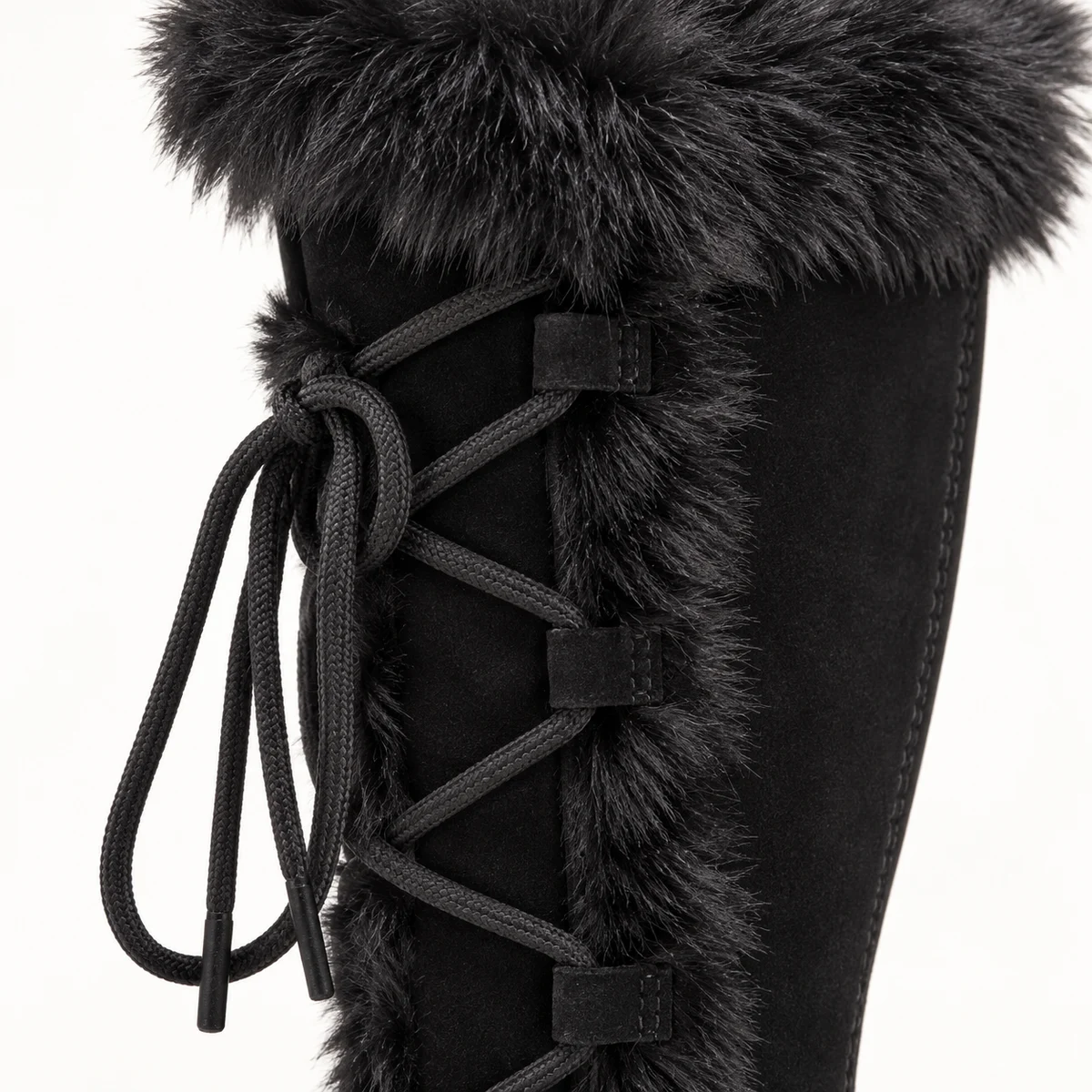 Chaussures femme neige, bottes noires fourrées à plateforme avec laçage