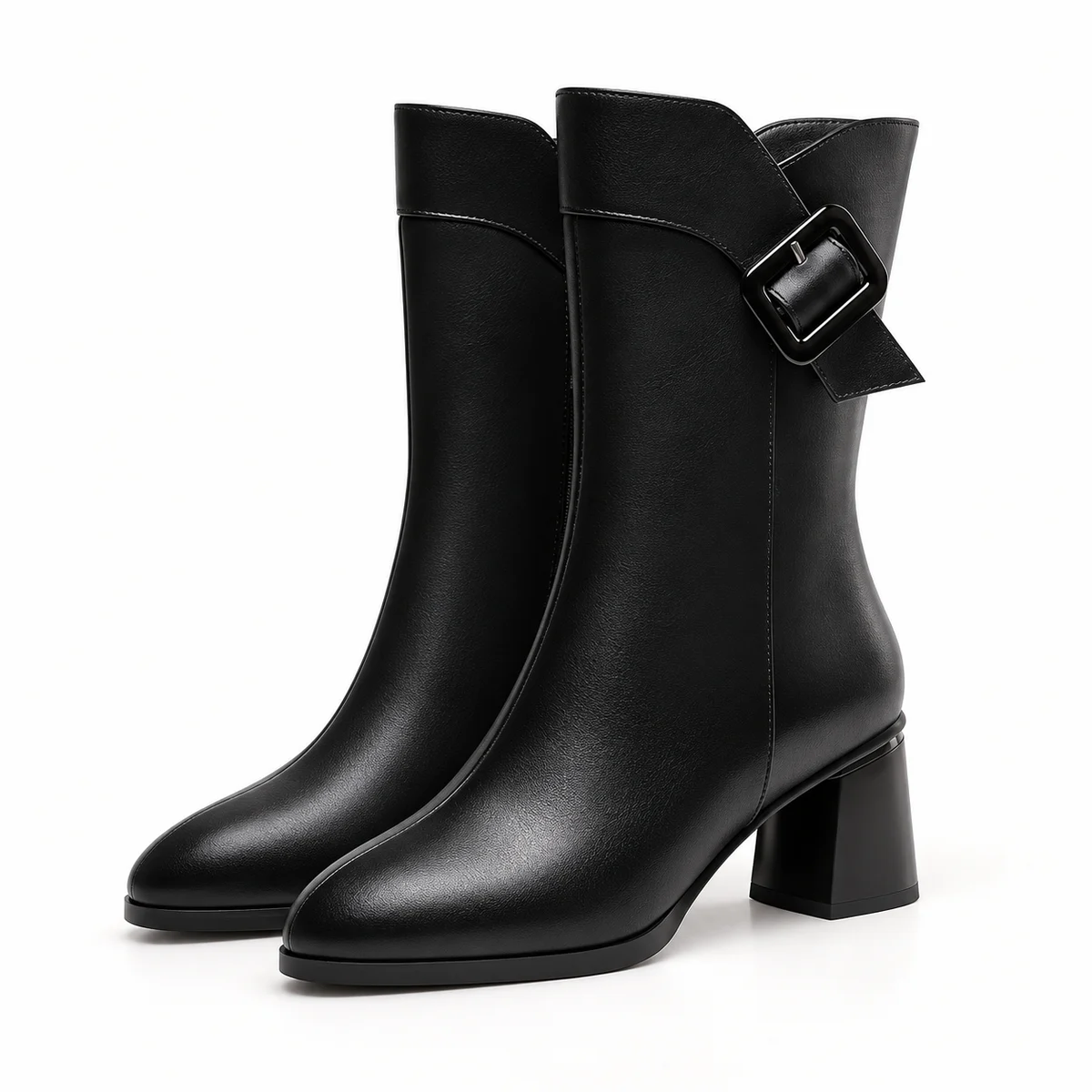 Bottes femme noires fourrées avec revers et boucle élégantes