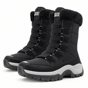 Bottes femme noires fourrées à semelle grise crunchée élégantes