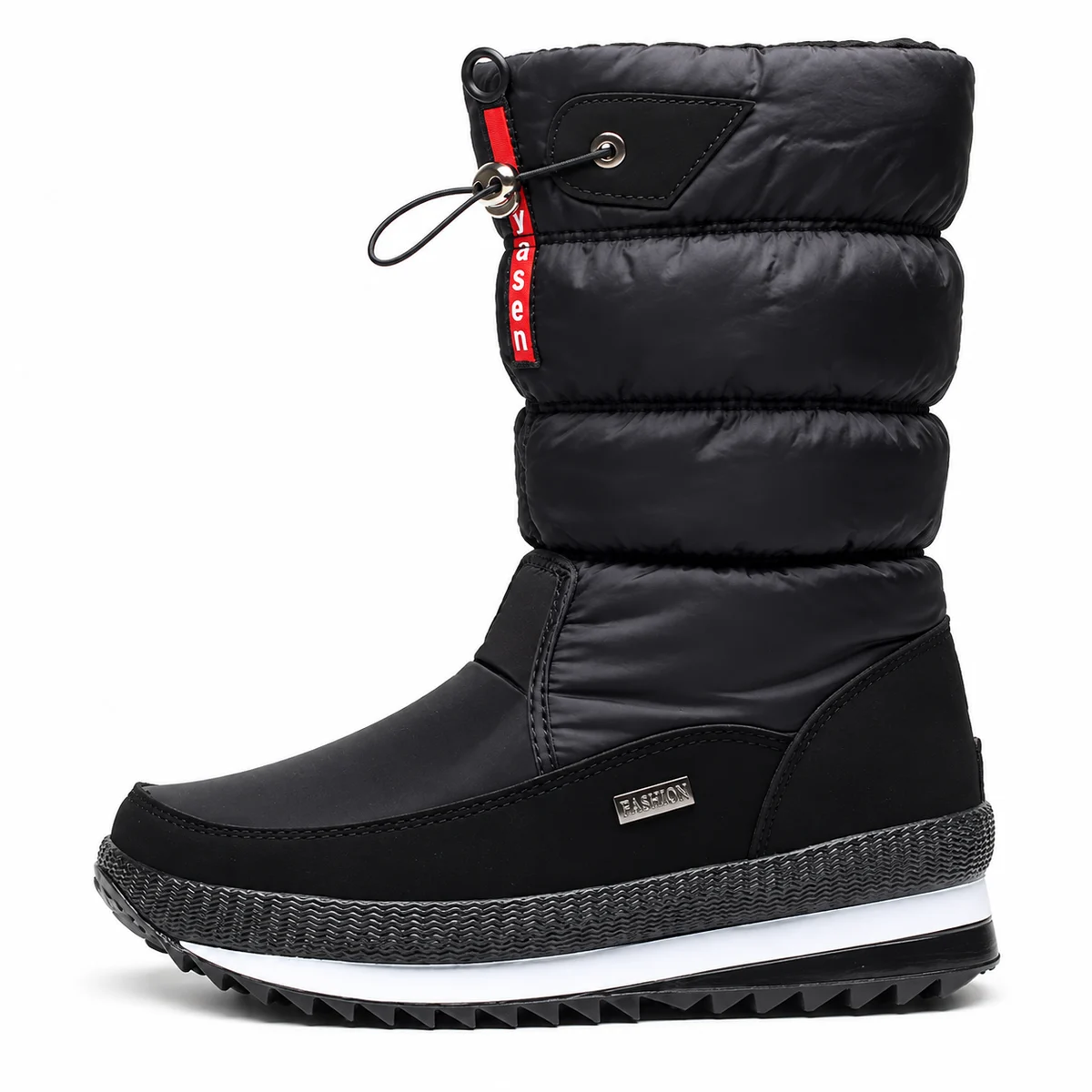 Bottes d'hiver noires pour femmes en cuir matelassé et fourrées sophistiquées